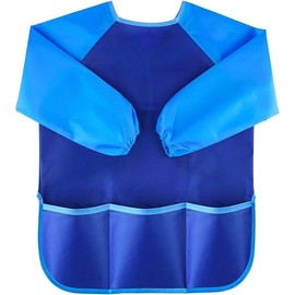 DYXDYC Waterproof Play Apron Art Smock with 3 Roomy Pockets - Painting, Baking, Feeding Smock (Paints and Brushes not Included), Blue