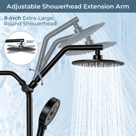 IUERASD Rain Shower Head with Handheld, High Pressure Dual Shower Head with Adjustable Silicone Holder Bar, 7 Modes Handheld Shower with Power Wash, 2-in-1 Detachable Shower Set with Hose (Black)