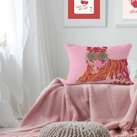 YeiHe Tiger Pillow Cover 12x20, Pink and Orange Throw Pillow Covers, White Tiger Throw Pillow, Coquette Trendy Throw Pillow, Preppy Room Decor