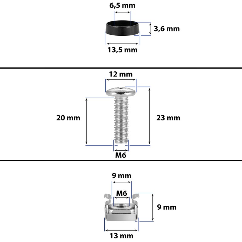 Poppstar M6 x 20mm Rack Screws & Cage Nuts Set