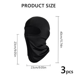 TNSOYCA Pack of 3 Balaclava for Men/Women, Ski Mask, UV Protection, Motorcycle and Bicycle Face Mask (Black), black
