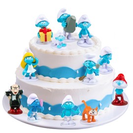 Set di 12 statuette decorative per torte, puffi, decorazioni per torte, set di decorazioni per torte, giocattoli per compleanno, decorazione per ragazze e ragazzi