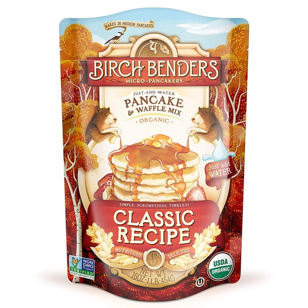 Organic Pancake and Waffle Mix, Classic Recipe by Birch Benders, Whole Grain, Non-GMO, Just Add Water, 16oz