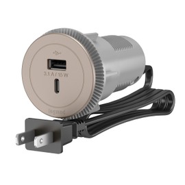 Legrand Wiremold RFPCUAUC-NI Round Furniture Power Center with USB, Type A/C USB, 6 Foot Cord, Nickel
