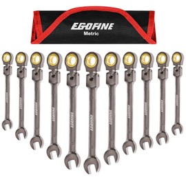 Egofine 11 Piece Flex Head Ratcheting Wrench Set, Metric Wrench Set, CR-V Steel 6-15mm Wrench, 72-Teeth Combination wrench set, Nickel Plating Ratchet Wrenches Set with Tool Roll Bag