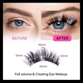 AJEAJE Christmas False Eyelashes,Silver Shimmer Self Adhesive Soft Natural Eyelashes,Handmade Fluffy Cat Eye Lashes 2 Pairs