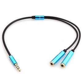NANYI 3.5mm 4 Pin Female to 2x3.5mm 3 Pin Male Headphone Converter Head Audio Splitter Adapter Cable, (Bule-1Male-2Female)