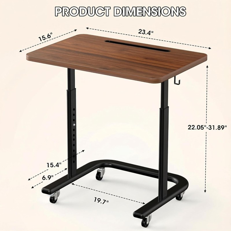 BUYIFY Height Adjustable TV Tray Table with Wheels for Couch