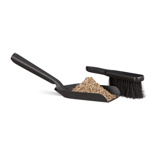 Relaxdays Dustpan Set Small, 41 cm, Durable Steel, Set with Fireplace Dustpan and Brush, Coal Shovel, Black