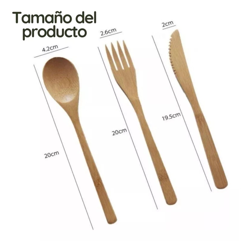 Veraly Juego De Cubiertos Ecologico Bambu Biodegradable 3 +bolsita Color
