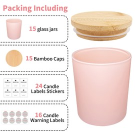 SUPMIND 15 Pack Candle Glass Jars, 7oz Pink Empty Candle Jars with Bamboo Lids and Sticky Labels, Bulk Candle Containers for Making Candles