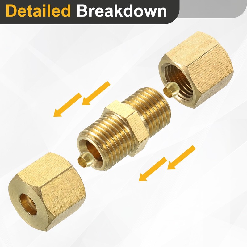 uxcell 5Pcs Brass Compression Tube Fitting, 6mm Tube OD Connector,