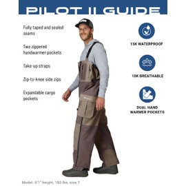 FROGG TOGGS Men's Pilot II Guide Waterproof Breathable Rain Bib, Stone and Taupe, X-Large