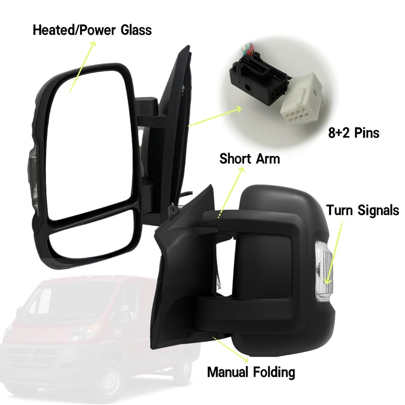 Driver Side Mirror Compatible with 2014-2024 Ram Promaster 1500 2500