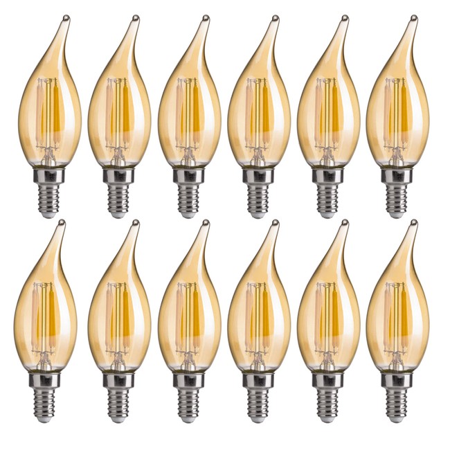 FLSNT CA11 E12 LED Chandelier Light Bulbs 40W Equivalent,Dimmable Candelabra Bulbs,4.5W,2200K Warm White,330LM,CRI80,Amber Glass Finishing,12 Pack