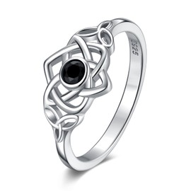 Celtic Knot Ring for Women 925 Sterling Silver Witch Ring Black Zircon Pagan Amulet Protection Jewelry Celtic Irish Jewelry Gifts
