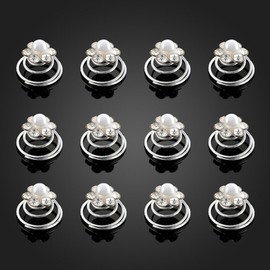 showll White Hair Spirals Hair Tubes, Pack of 12 Pearls Curlies Bridal Hair Accessories Flowers Made of Pearls and Rhinestones, Wedding Bridal Hair Accessories Hair Clip