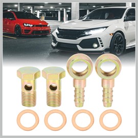 RATCHROLL 2 Sets 14mm Diameter Banjo Hose Barb Bolt Fittings Banjo Bolt Washer Kit Bronze Tone for Motorcycle Car Replacement Car Parts