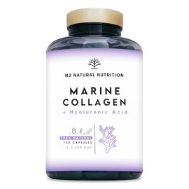 Marine Collagen & Hyaluronic Acid. 150 Caps, 75 Days. PEPTAN Collagen Supplements with Magnesium, Vitamin C for Skin Care, Hair & Joints for Anti Aging Effect. EU. N2 Natural Nutrition