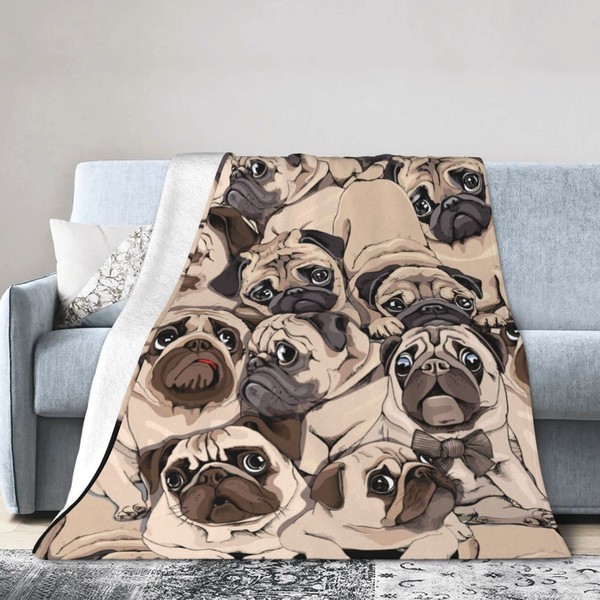 Pug Dog Throw Blanket Soft Cozy Plush Warm Fleece Blanket