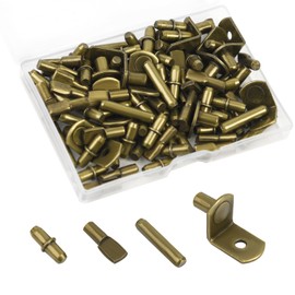 WISSXNA 100Pcs Shelf Pegs for Shelves, 4 Styles Shelf Pins Kitchen Cabinet Shelf Pegs,Bronze Shelf Holders Pegs, Bookshelf Pegs for Shelves, Metal Shelf Support Pegs & Pins (5mm & 6mm)…