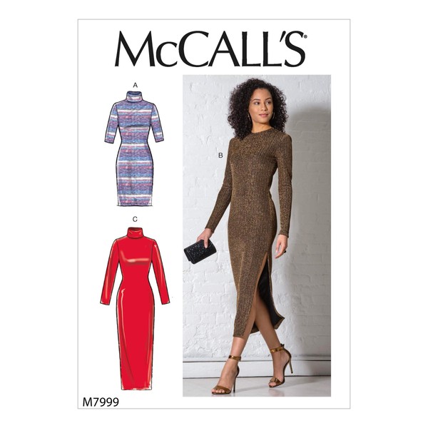 McCalls Sewing Pattern M7999A Misses' Dresses Size XS-S-M-L-XL, Paper, Various Colours