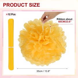 PATIKIL 14inch Tissue Paper Pom Poms, 12PCS Pom Poms Paper Flowers Ball Tissue Paper Flowers for Wedding Bridal Shower Birthday Bachelorette Party Backdrop Decoration, Yellow