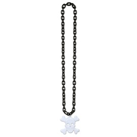 36" Chain Beads With Skull And Crossbones Medal Necklace Costume Accessory
