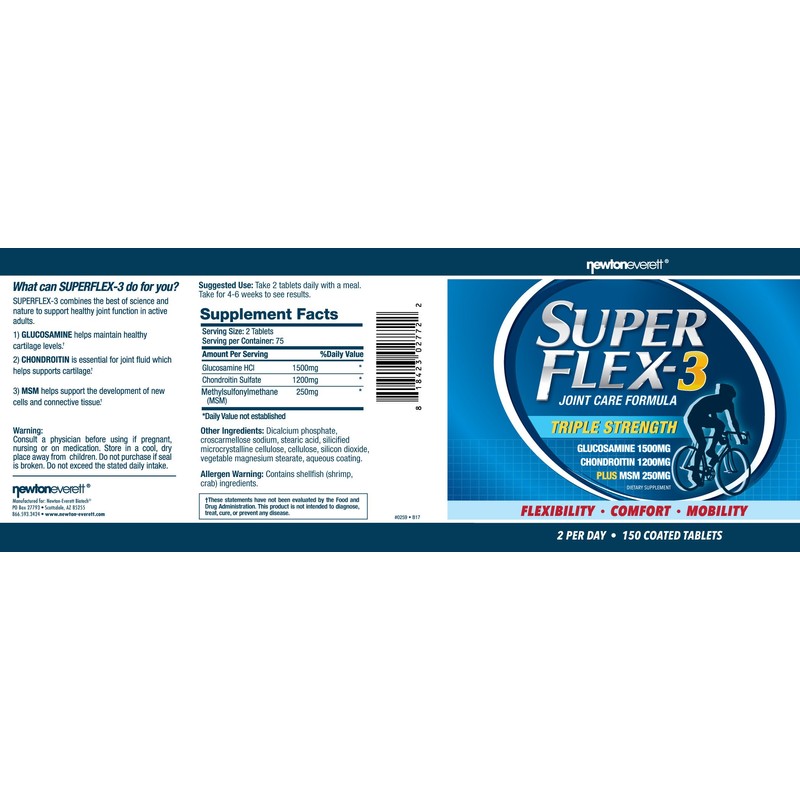 NEWTON EVERETT Superflex 3 (Glucosamine, Chondroitin, MSM) 150 Tablets