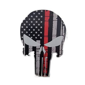 Thin Red Line Punisher skull American Flag durable sticker 4" Reflective Logo Vinyl Decal | Decal Vinyl | Cars Trucks Vans Walls Laptop | Thin Red Line enthusiasts Custom America Flag