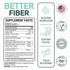 Organics Ocean Better Fiber - Daily Fiber Supplement - Soften Stool for Effortless Bowel Movements - with Psyllium Hulk and Slippery Elm - 6 Bottles