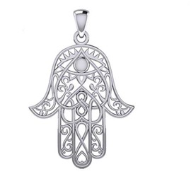 US Jewels Men's 925 Sterling Silver Hamsa Evil Eye Polished Finish Pendant Necklace, 35mm