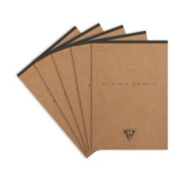 Clairefontaine Flying Spirit 103646C Pack of 5 Pads, Glued at the Head, DIN A6, 70 Sheets, Lined, Brown Assorted Designs, 1 Pack