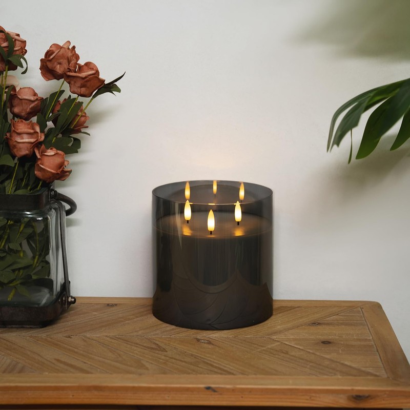 Homemory 6X6'' Extra Large Flameless Candle with 3 Wicks, Glass