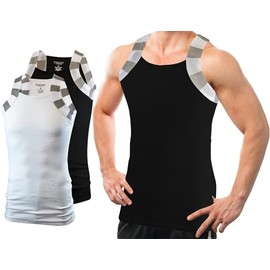 Different Touch 2 Pack Men Square Cut Two Tone Trim Tank Top