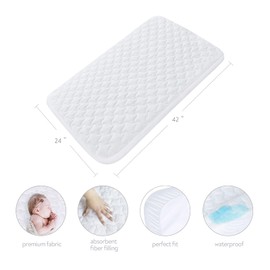 2 Pack Travel Crib Mattress Pad Protector 24" x 42", Fit for Guava Lotus, Babybjorn, Dream On Me, UNiPLAY Travel Crib, Waterproof Travel Crib Mattress Cover Sheets, Quilted Cotton Terry Surface