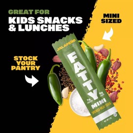 (Total 15 Jalapeno Minis Sticks) Fatty Smoked Meat Sticks, Jalapeno Minis Flavor, Made with Grass Fed Beef and Pork Raised Without Antobiotics,1 Ounce/Stick