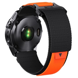 NotoCity Watch Strap Nylon Compatible with Garmin Fenix 6x pro, 26mm Quickfit Watch Band for Garmin Fenix 7X/6X/5X/3/3HR, Descent MK1/MK 2i/MK 2 with Replacement Woven Loop Band for Men(Balck/Orange)