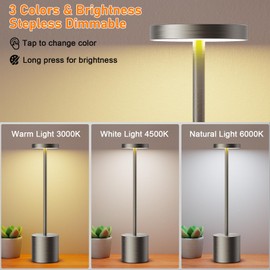 SAKRINGT Cordless Table Lamps Rechargeable,6000mAh Portable Battery Operated LED Table Light for Restaurant Outdoor 2 Pack Chromium