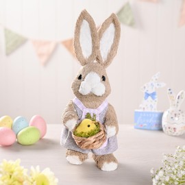 Eggs-traordinary Gift Co. Spring Bunny Holding Baby Chick Decoration – Rustic Bunny Figurine for Farmhouse Tabletop, Mantle & Shelf Display | Whimsical Springtime Decor - H: 30 x W: 12cm.