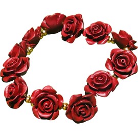 Vintage Rose Flower Bracelet Stretch Red Bracelets for Women Protection Lucky Love Classy Unique Adjustable Floral Bangle Jewelry Accessories Gift for Lady Girlfriend Wife Mom (01)