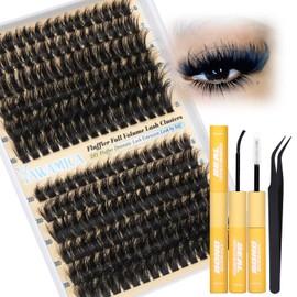 Yawamica Lash Clusters Kit Wispy Eyelash Extension Kit 15-25mm 150D 200D Volume Eyelash Clusters Fluffy Individual Lashes D Curl Cluster Lashes DIY Lash Extension Kit with Waterproof Bond and Seal