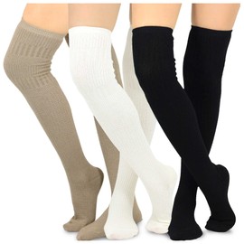Teehee Women's Fashion Cotton Over The Knee Socks 3 Pair (Knit Cable)
