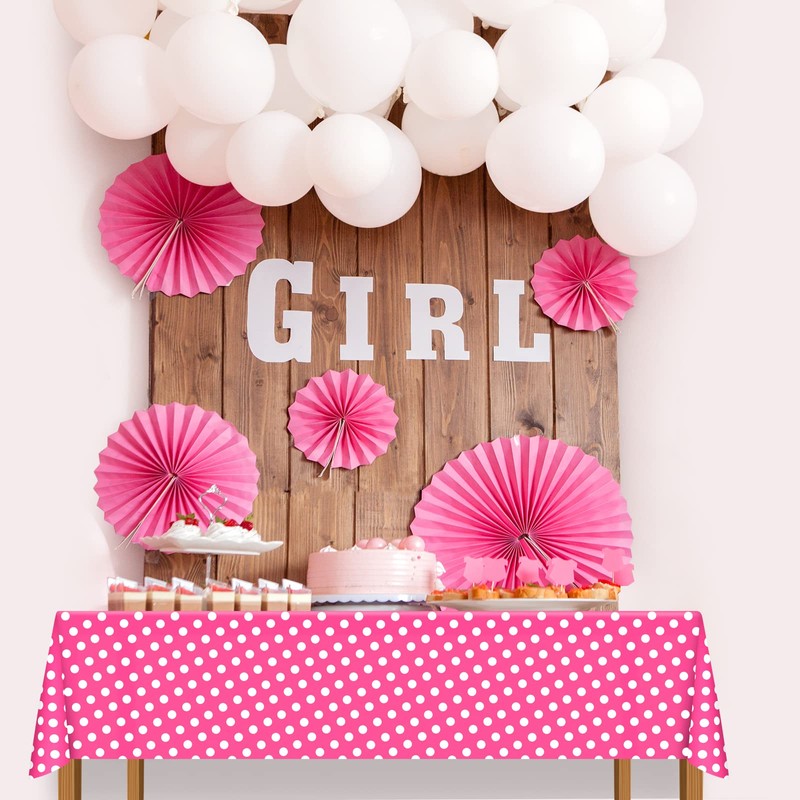 ELECLAND Pink Polka Dot Plastic Table Cover 137cmx274cm, Rectangle, Circus,