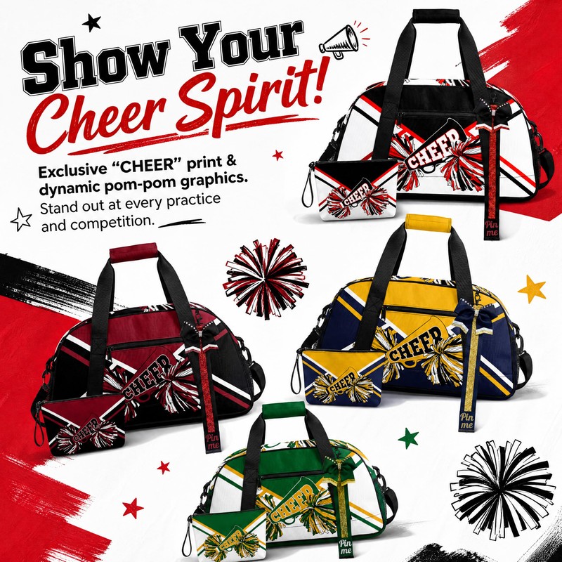 Cheer Duffel Bag Set with Makeup Bag & Bow Keychain,