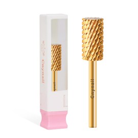 Cnynail Cnynail 3/32" Large Barrel Flat Top Tungsten Carbide Nail Drill Bit Safety Bit for Gel & Acrylic Removal, 2-Way Rotating Efile Tip, Salon Electric File Accessory (2XC Grit, Gold)