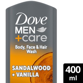 Dove Men+Care Sandalwood + Vanilla 3-in-1 Hair, Face and Body Wash Body Cleanser shower gel with MicroMoisture technology for 24 hour nourishment 400 ml