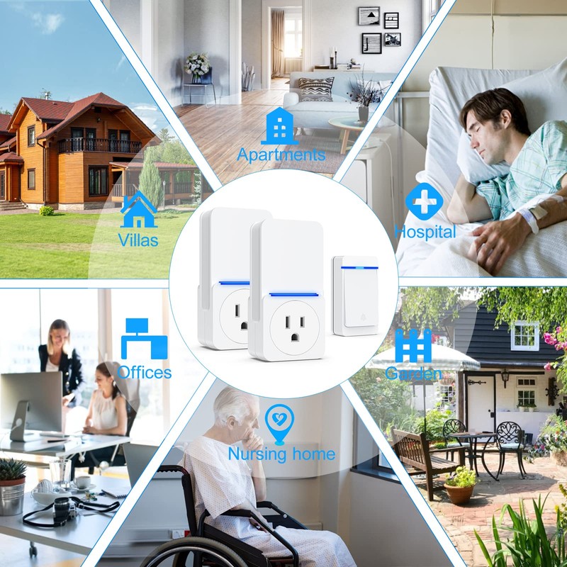 Wireless Doorbell,2 plug Self-Powered Doorbell In receivers,1 Waterproof Button,Suitable for
