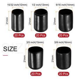 sourcing map 100pcs Round Rubber End Caps Protective Caps 12mm 13mm 14mm 15mm 16mm Black Screw Thread Protectors