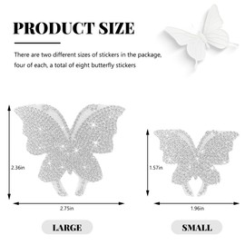 NYTKL 8 PCS Butterfly Crystal Car Stickers, Glitter Rhinestones Self Adhesive Decoration Butterfly Decal, Interior Exterior Bling Diamond Sticker for Car Body Bumper Window Laptop (White)